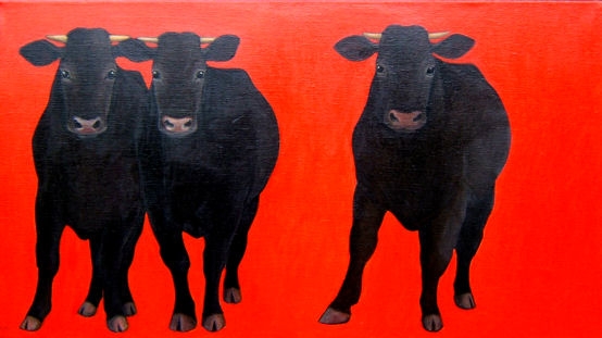 Charlotte Lyon - Cows on Red